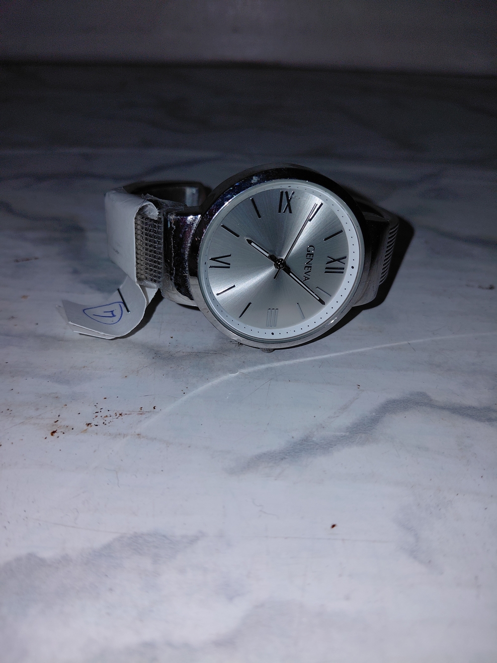 Geneva Men's Silver Dial Watch with White Band